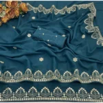 Generic Women's Georgette Embellished Saree With Unstitched Blouse 5.5Mtr (Blue) - Image 2