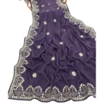 Generic Women's Georgette Embellished Saree With Unstitched Blouse 5.5Mtr (Levander) - Image 4
