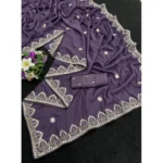 Generic Women's Georgette Embellished Saree With Unstitched Blouse 5.5Mtr (Levander) - Image 3