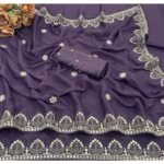 Generic Women's Georgette Embellished Saree With Unstitched Blouse 5.5Mtr (Levander) - Image 2
