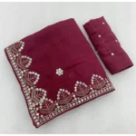 Generic Women's Georgette Embellished Saree With Unstitched Blouse 5.5Mtr (Maroon)