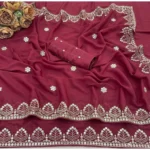 Generic Women's Georgette Embellished Saree With Unstitched Blouse 5.5Mtr (Maroon) - Image 2
