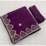 Generic Women's Georgette Embellished Saree With Unstitched Blouse 5.5Mtr (Purple)