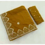 Generic Women's Georgette Embellished Saree With Unstitched Blouse 5.5Mtr (Mustard-Yellow)