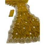 Generic Women's Georgette Embellished Saree With Unstitched Blouse 5.5Mtr (Mustard-Yellow) - Image 4