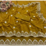 Generic Women's Georgette Embellished Saree With Unstitched Blouse 5.5Mtr (Mustard-Yellow) - Image 2