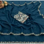 Generic Women's Art Silk Embroidered Saree With Unstitched Blouse 5.5Mtr (Blue) - Image 2