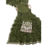 Generic Women's Art Silk Embroidered Saree With Unstitched Blouse 5.5Mtr (Green) - Image 3