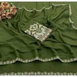 Generic Women's Art Silk Embroidered Saree With Unstitched Blouse 5.5Mtr (Green) - Image 2