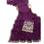Generic Women's Art Silk Embroidered Saree With Unstitched Blouse 5.5Mtr (Purple) - Image 3