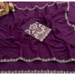 Generic Women's Art Silk Embroidered Saree With Unstitched Blouse 5.5Mtr (Purple) - Image 2