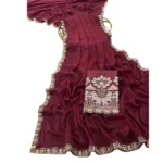 Generic Women's Art Silk Embroidered Saree With Unstitched Blouse 5.5Mtr (Maroon) - Image 3
