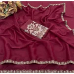 Generic Women's Art Silk Embroidered Saree With Unstitched Blouse 5.5Mtr (Maroon) - Image 2