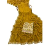 Generic Women's Art Silk Embroidered Saree With Unstitched Blouse 5.5Mtr (Yellow) - Image 3
