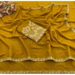 Generic Women's Art Silk Embroidered Saree With Unstitched Blouse 5.5Mtr (Yellow) - Image 2
