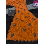 Generic Women's Viscose Silk Embroidered Saree With Unstitched Blouse 5.5Mtr (Orange)