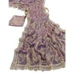 Generic Women's Silk Embellished Saree With Unstitched Blouse 5.5Mtr (Lavender) - Image 3