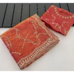 Generic Women's Silk Embellished Saree With Unstitched Blouse 5.5Mtr (Orange)
