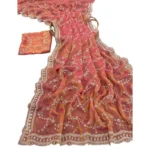 Generic Women's Silk Embellished Saree With Unstitched Blouse 5.5Mtr (Orange) - Image 3
