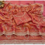 Generic Women's Silk Embellished Saree With Unstitched Blouse 5.5Mtr (Orange) - Image 2