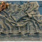Generic Women's Silk Embellished Saree With Unstitched Blouse 5.5Mtr (Grey) - Image 2