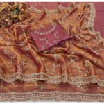 Generic Women's Silk Embellished Saree With Unstitched Blouse 5.5Mtr (Peach) - Image 2