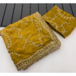 Generic Women's Silk Embellished Saree With Unstitched Blouse 5.5Mtr (Mustard-Yellow)