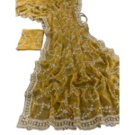 Generic Women's Silk Embellished Saree With Unstitched Blouse 5.5Mtr (Mustard-Yellow) - Image 3
