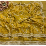 Generic Women's Silk Embellished Saree With Unstitched Blouse 5.5Mtr (Mustard-Yellow) - Image 2