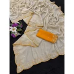 Generic Women's Star Georgette Embellished Saree With Unstitched Blouse 5.5Mtr (Beige) - Image 4