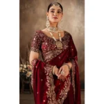 Generic Women's Silk Embroidered Saree With Unstitched Blouse 5.5Mtr (Maroon)