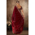 Generic Women's Silk Embroidered Saree With Unstitched Blouse 5.5Mtr (Maroon) - Image 6