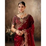 Generic Women's Silk Embroidered Saree With Unstitched Blouse 5.5Mtr (Maroon) - Image 5