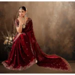 Generic Women's Silk Embroidered Saree With Unstitched Blouse 5.5Mtr (Maroon) - Image 4