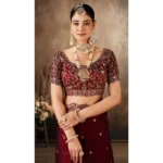 Generic Women's Silk Embroidered Saree With Unstitched Blouse 5.5Mtr (Maroon) - Image 3