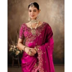 Generic Women's Silk Embroidered Saree With Unstitched Blouse 5.5Mtr (Pink) - Image 5