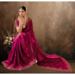 Generic Women's Silk Embroidered Saree With Unstitched Blouse 5.5Mtr (Pink) - Image 4