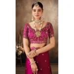 Generic Women's Silk Embroidered Saree With Unstitched Blouse 5.5Mtr (Pink) - Image 3