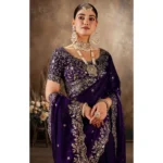 Generic Women's Silk Embroidered Saree With Unstitched Blouse 5.5Mtr (Purple)