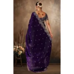 Generic Women's Silk Embroidered Saree With Unstitched Blouse 5.5Mtr (Purple) - Image 6