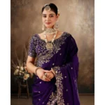 Generic Women's Silk Embroidered Saree With Unstitched Blouse 5.5Mtr (Purple) - Image 5