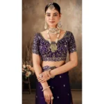 Generic Women's Silk Embroidered Saree With Unstitched Blouse 5.5Mtr (Purple) - Image 3