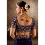 Generic Women's Silk Embroidered Saree With Unstitched Blouse 5.5Mtr (Purple) - Image 2