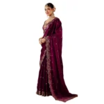 Generic Women's Silk Embroidered Saree With Unstitched Blouse 5.5Mtr (Wine) - Image 7
