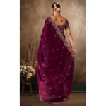 Generic Women's Silk Embroidered Saree With Unstitched Blouse 5.5Mtr (Wine) - Image 6