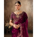 Generic Women's Silk Embroidered Saree With Unstitched Blouse 5.5Mtr (Wine) - Image 5
