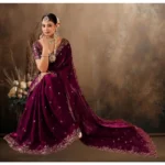 Generic Women's Silk Embroidered Saree With Unstitched Blouse 5.5Mtr (Wine) - Image 4