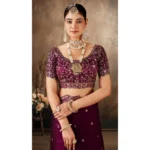 Generic Women's Silk Embroidered Saree With Unstitched Blouse 5.5Mtr (Wine) - Image 3