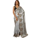 Generic Women's Viscose Silk Embroidered Saree With Unstitched Blouse 5.5Mtr (Grey) - Image 5