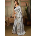 Generic Women's Viscose Silk Embroidered Saree With Unstitched Blouse 5.5Mtr (Grey) - Image 4